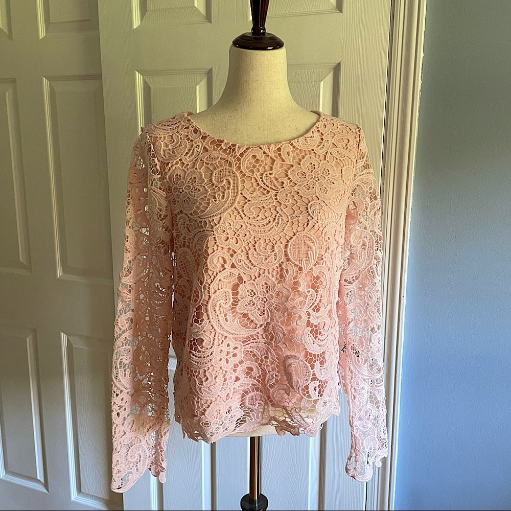MAK Pink Lace Top Size Large Fits Like Medium